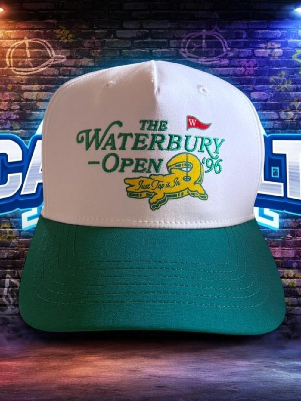 WATERBURY OPEN '96 HAPPY GILMORE CAP, UNISEX, ONE SIZE, WHITE & GREEN, NWT